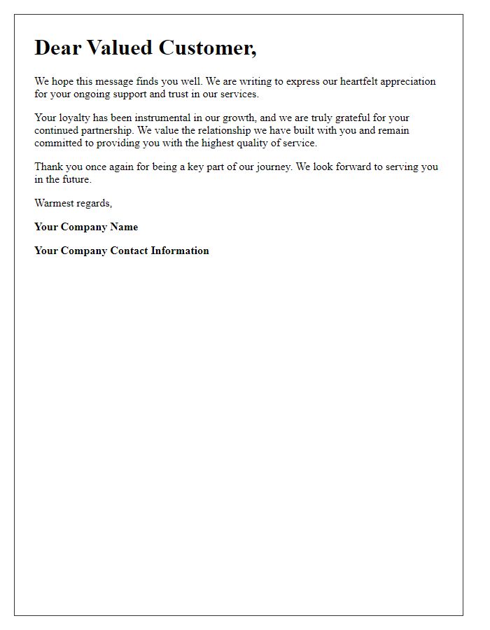 Letter template of heartfelt appreciation for ongoing customers.