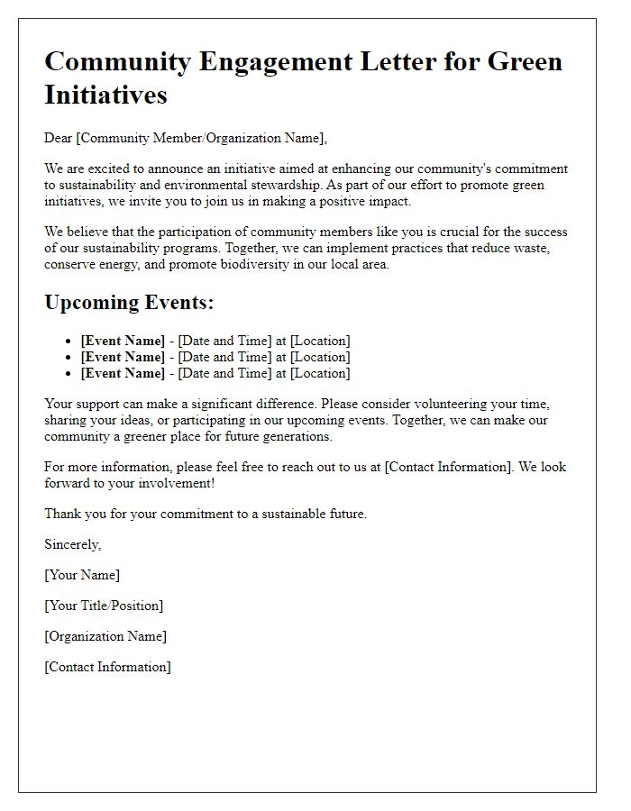 Letter template of community engagement for green initiatives.