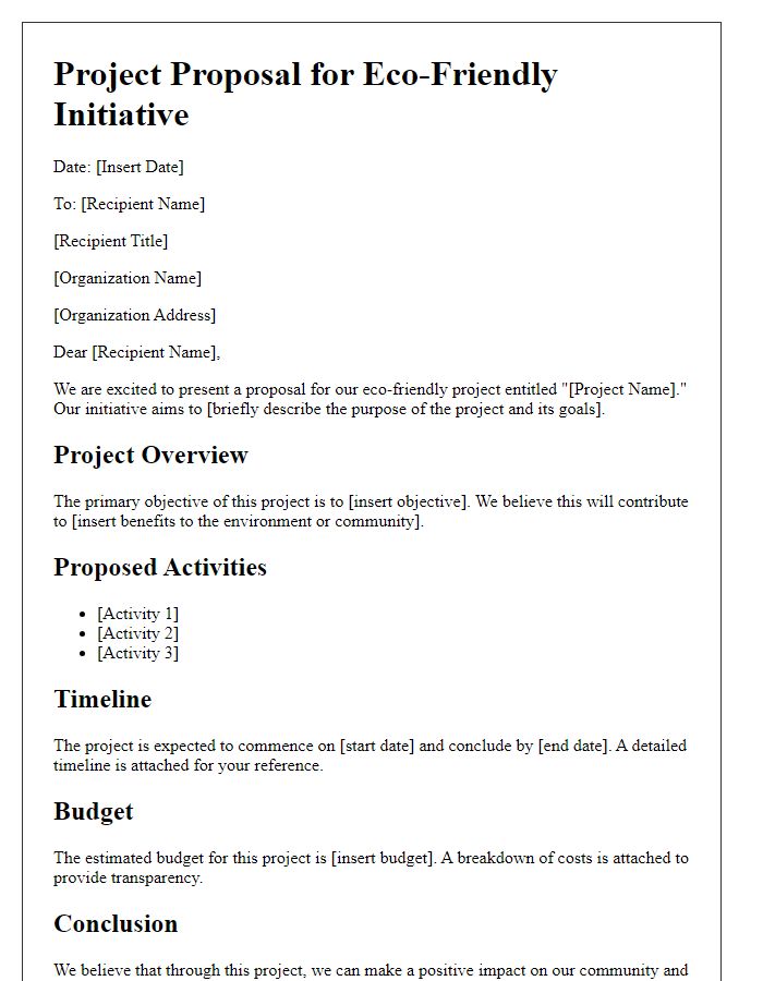 Letter template of eco-friendly project proposal.