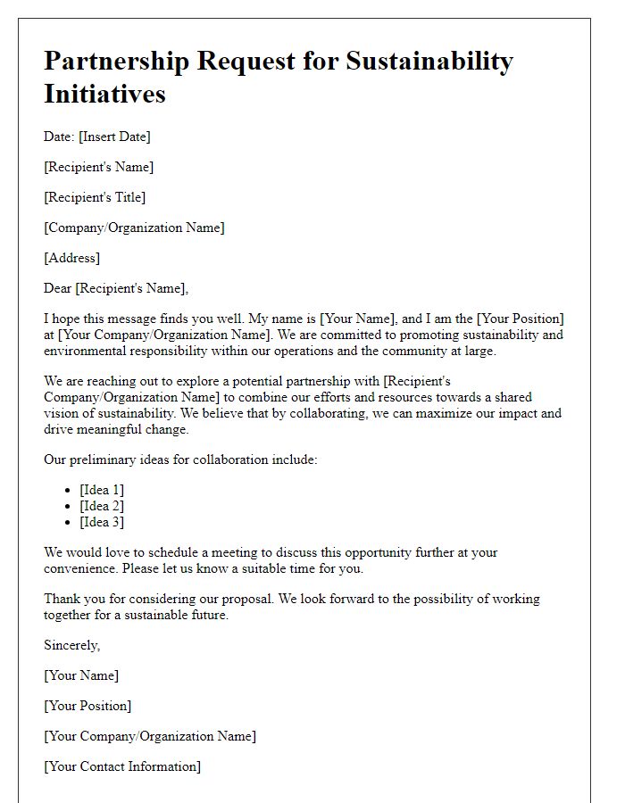 Letter template of sustainability partnership request.