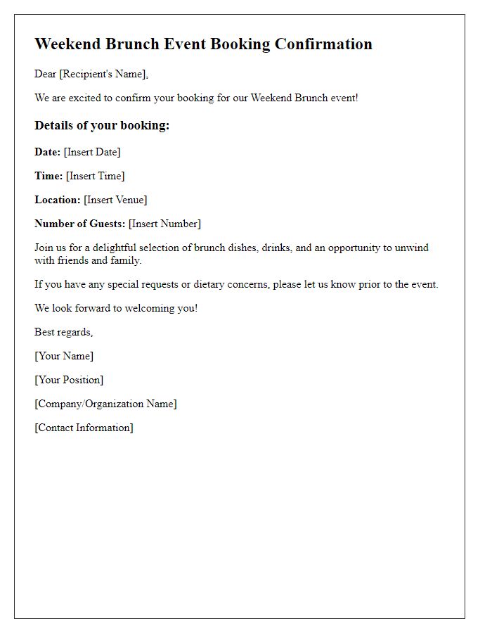 Letter template of weekend brunch event booking