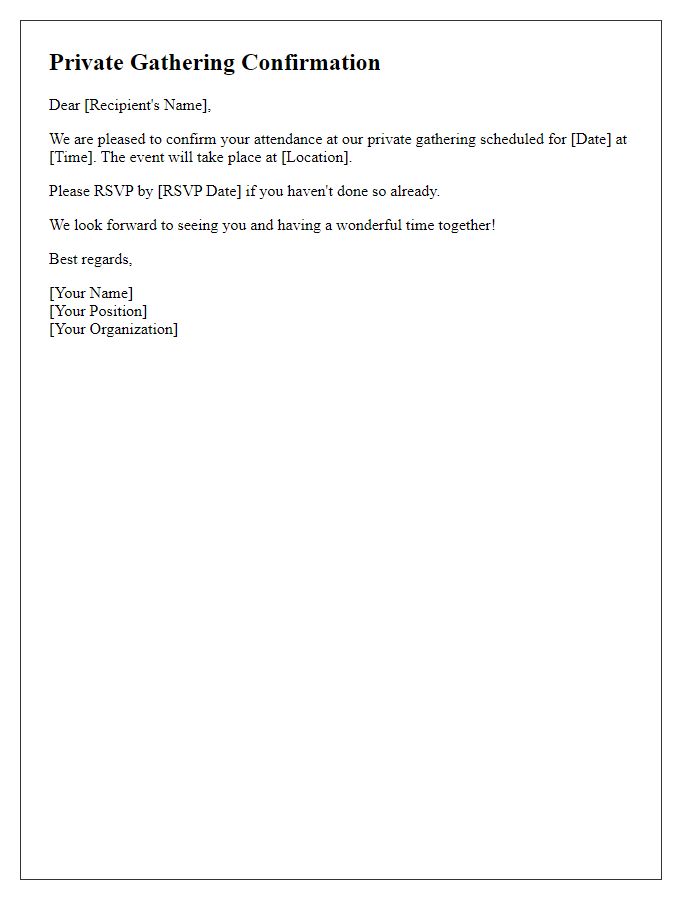 Letter template of private gathering confirmation