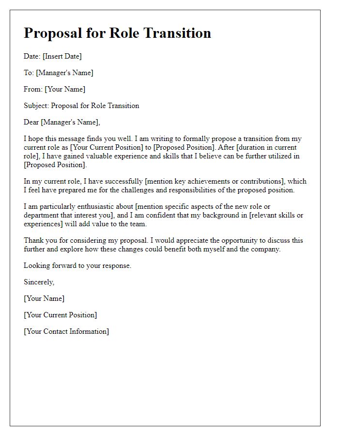 Letter template of proposal for role transition within the company.