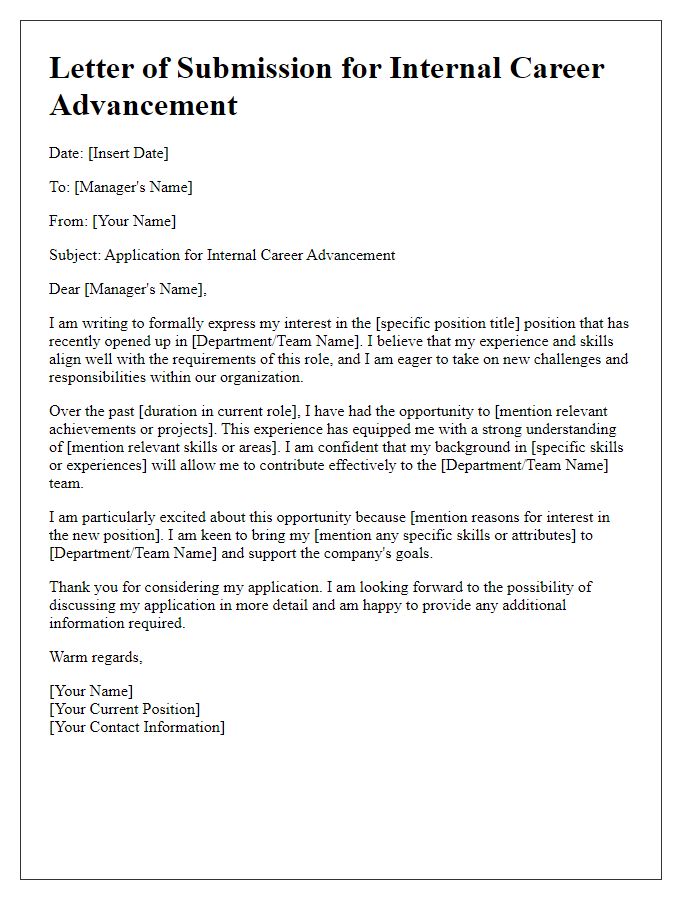 Letter template of submission for internal career advancement.