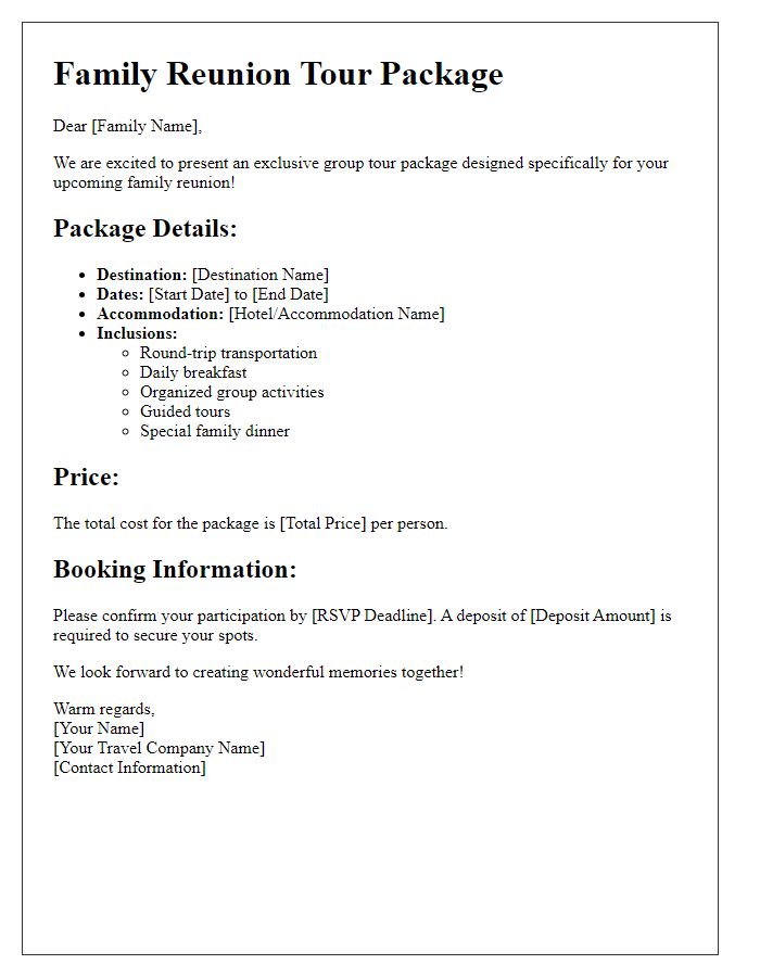 Letter template of group tour package for family reunions