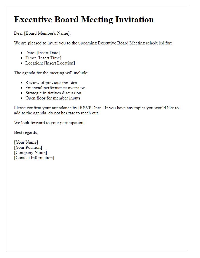 Letter template of executive board meeting invitation