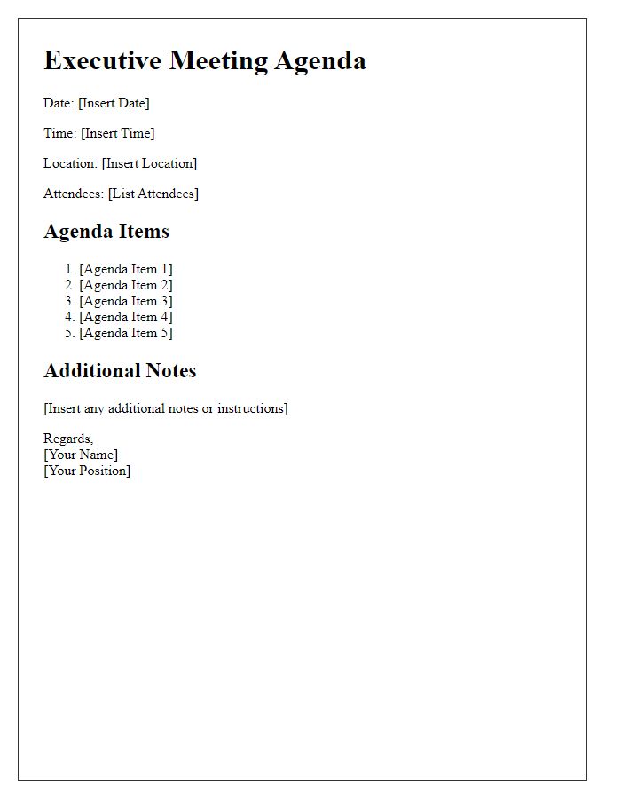 Letter template of executive meeting agenda distribution