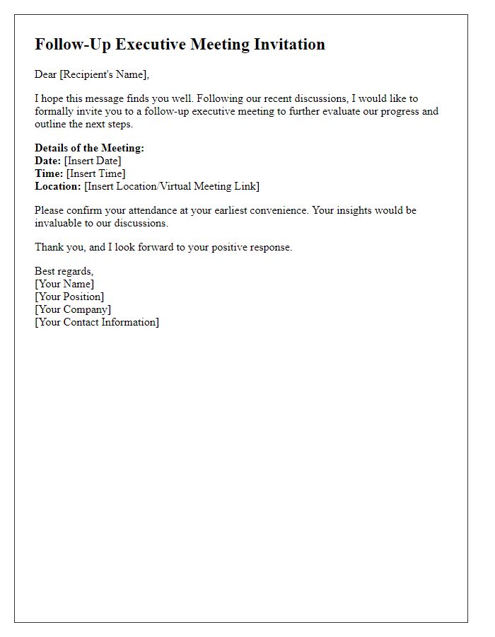 Letter template of follow-up executive meeting invitation