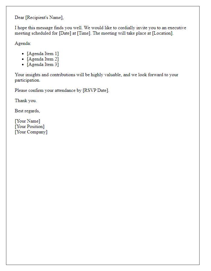 Letter template of formal executive meeting invitation