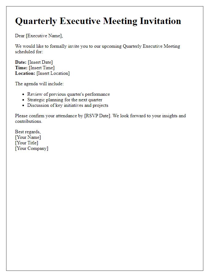 Letter template of quarterly executive meeting invitation