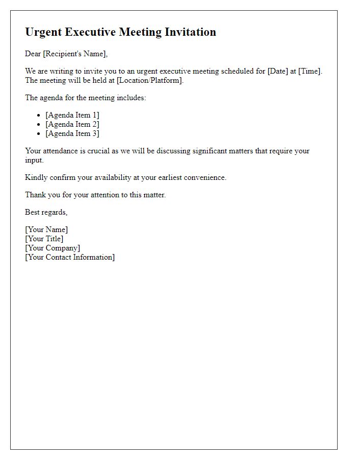 Letter template of urgent executive meeting invitation