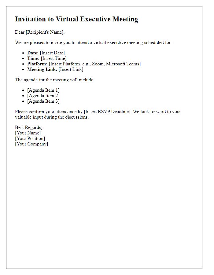 Letter template of virtual executive meeting invitation