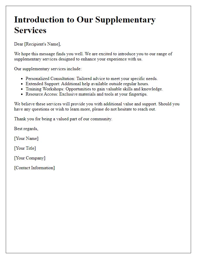 Letter template of introduction to supplementary services