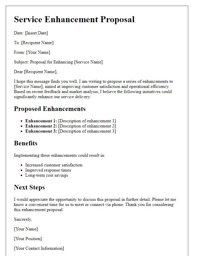 Letter template of service enhancement proposal