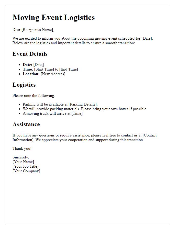 Letter template of moving event logistics