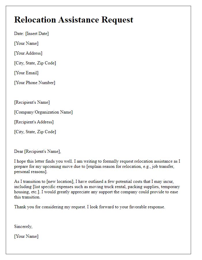 Letter template of relocation assistance request