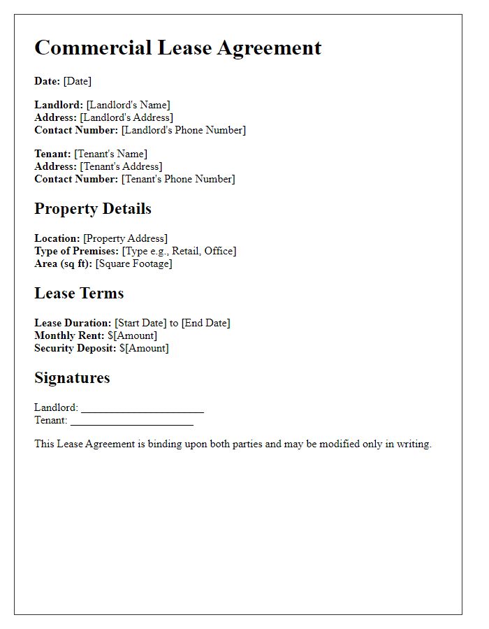 Letter template of lease agreement for commercial premises