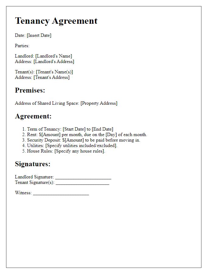 Letter template of tenancy agreement for shared living space