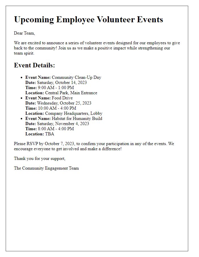 Letter template of announcement for upcoming employee volunteer events