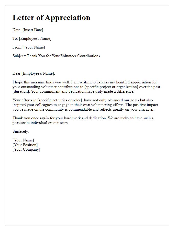 Letter template of appreciation for employee volunteer contributions