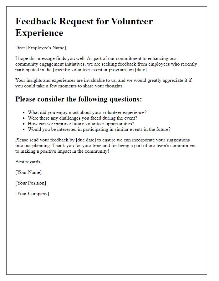 Letter template of feedback request for employee volunteer experience