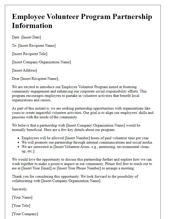 Letter template of partnership information for employee volunteer program