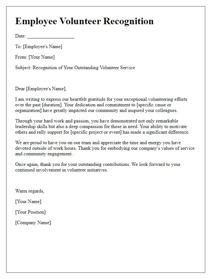 Letter template of recognition for outstanding employee volunteers