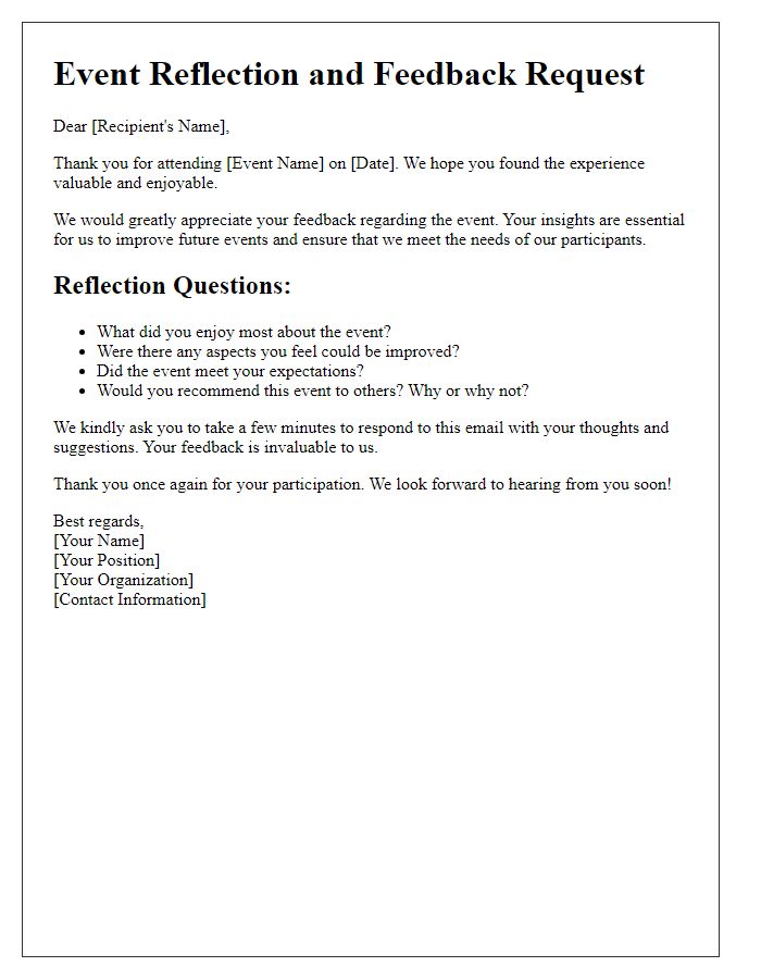 Letter template of event reflection and feedback solicitation.