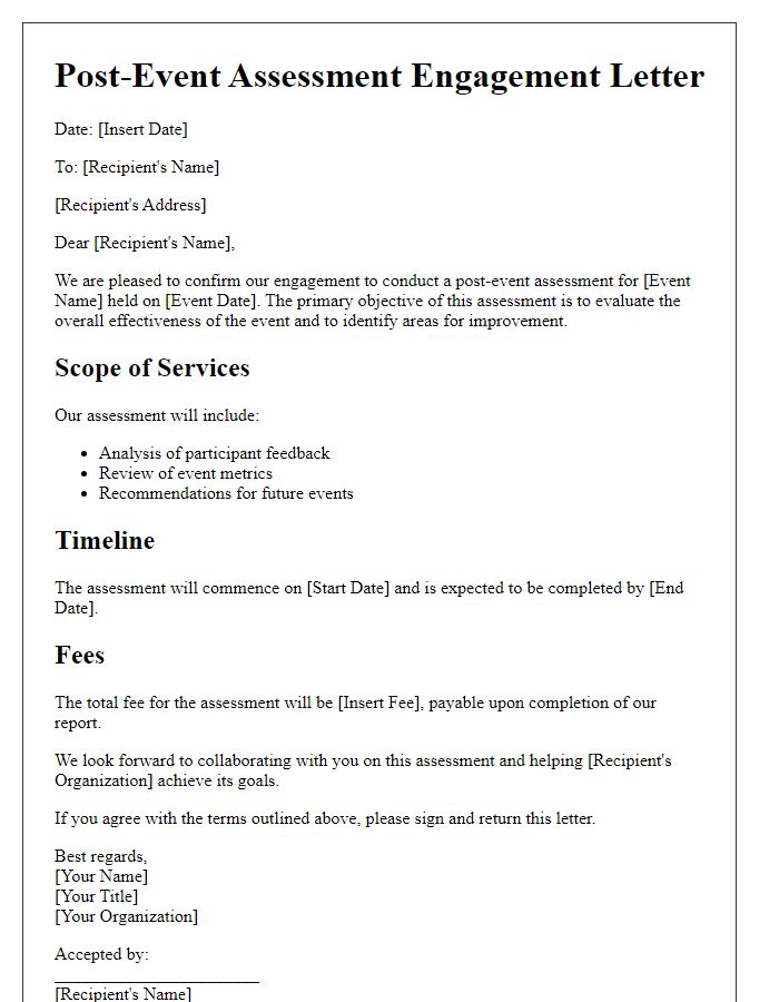 Letter template of post-event assessment engagement letter.