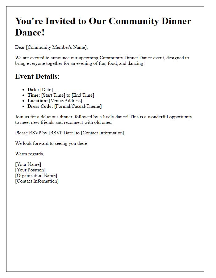 Letter template of community dinner dance event