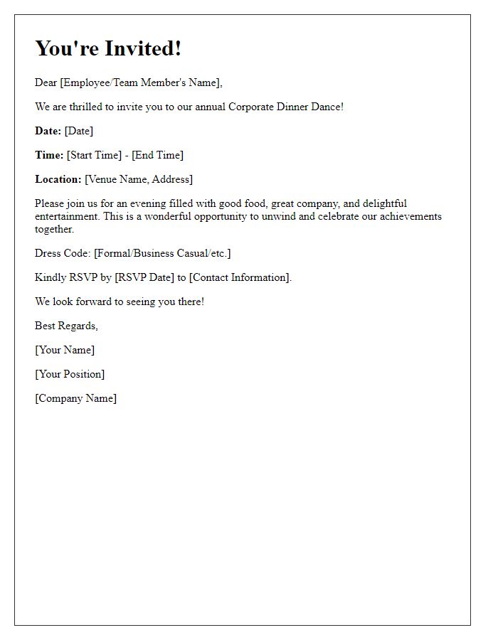 Letter template of corporate dinner dance invite