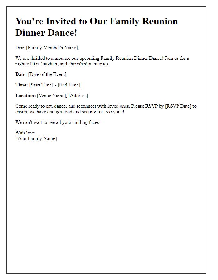 Letter template of family reunion dinner dance invite