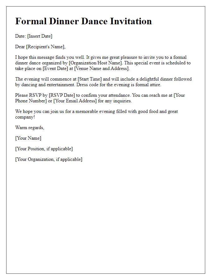 Letter template of formal dinner dance request