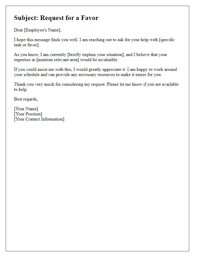 Letter template of favor request for a fellow employee