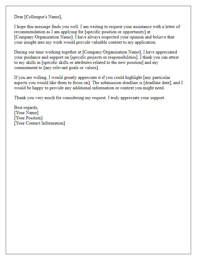 Letter template of recommendation request for a colleague