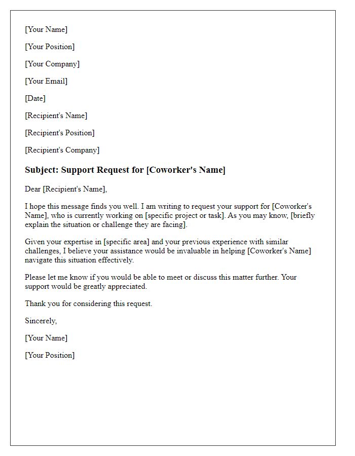 Letter template of support request for a coworker