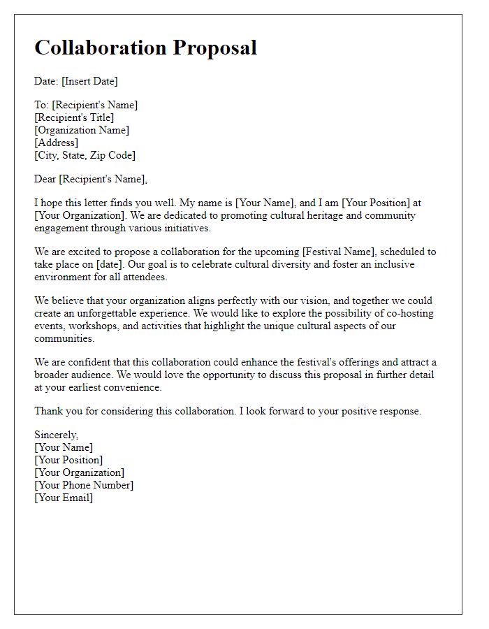 Letter template of collaboration proposal for cultural festivals