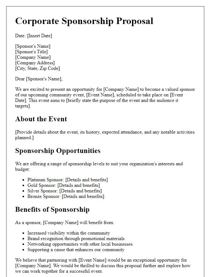 Letter template of corporate sponsorship proposal for community events