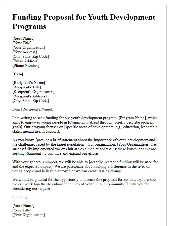 Letter template of funding proposal for youth development programs