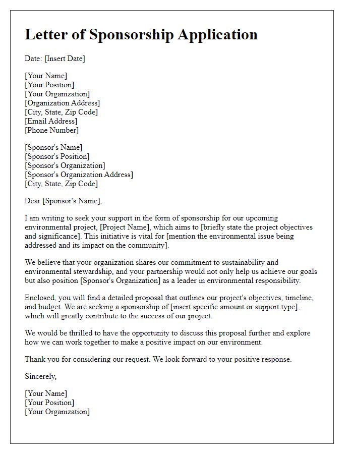 Letter template of sponsorship application for environmental projects