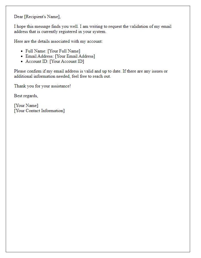 Letter template of email address validation request