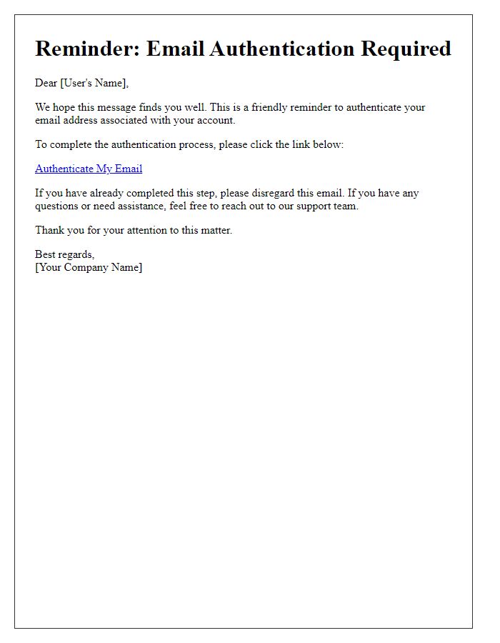 Letter template of email authentication reminder