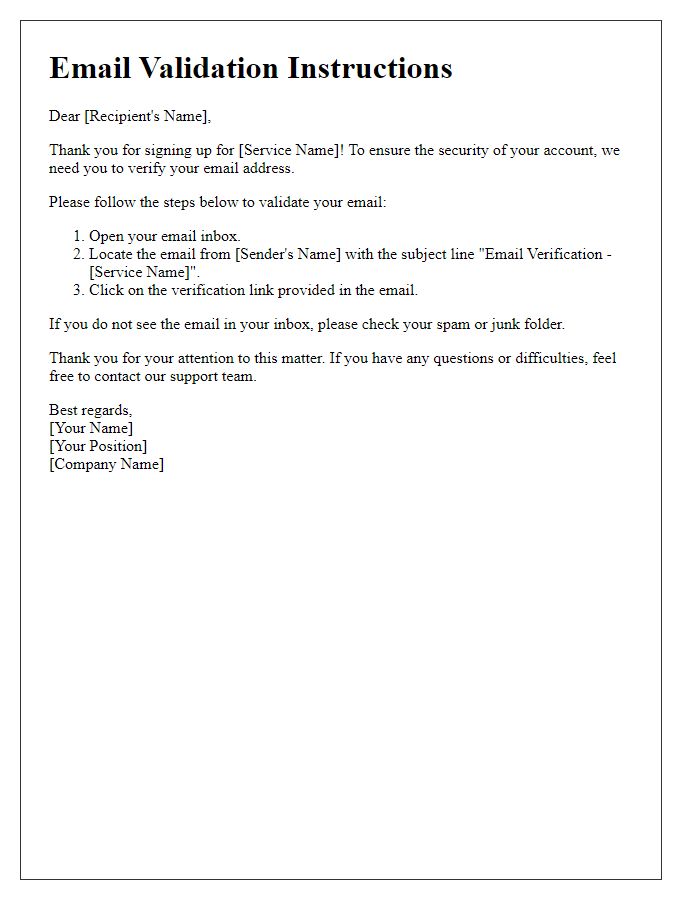 Letter template of email validation instructions