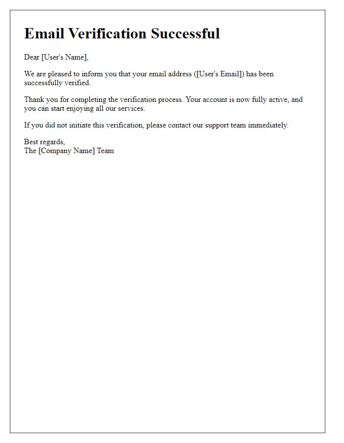 Letter template of email verification completion notification