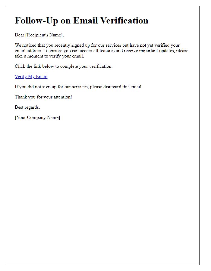 Letter template of email verification follow-up