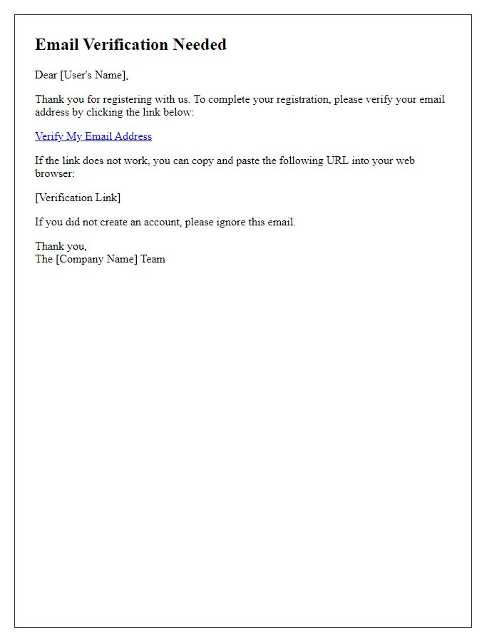 Letter template of email verification notification