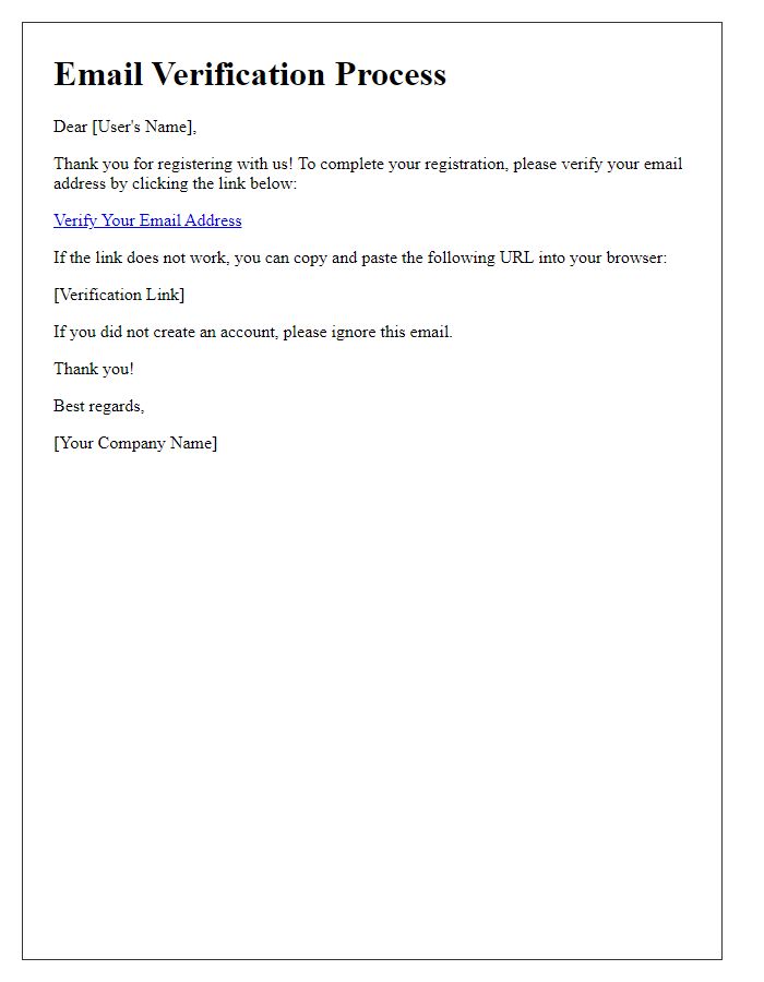 Letter template of email verification process details