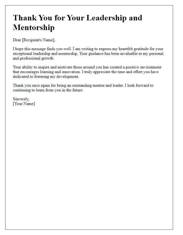 Letter template of thanks for your leadership and mentorship