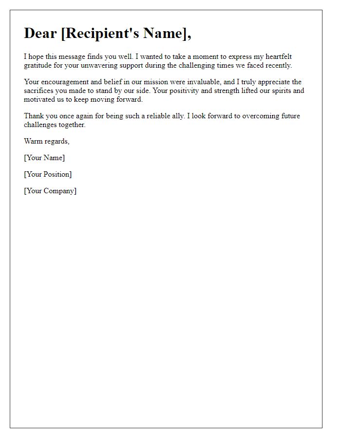 Letter template of thanks for your unwavering support during challenges