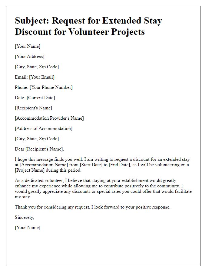 Letter template of appeal for extended stay discount for volunteer projects.